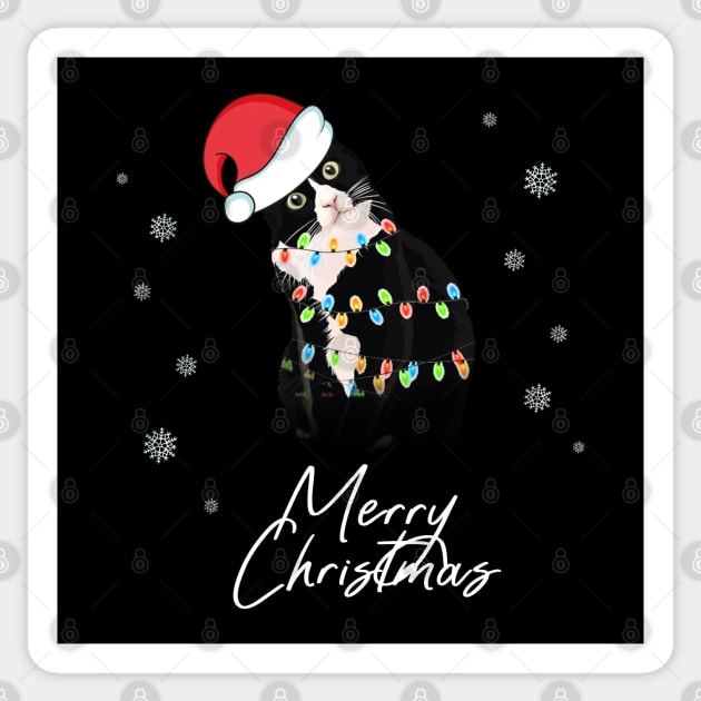 Merry Christmas Black Cat Santa Meoww Tree Lights Sticker by CareTees